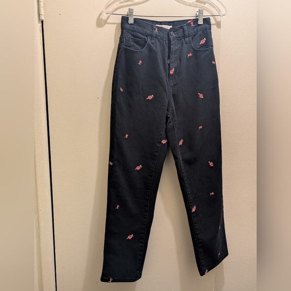 PacSun Rose Embroidered Black High Rise Mom Jeans Straight Ankle Length- 24 - Picture 6 of 13